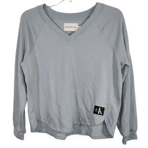 Calvin Klein Jeans Blue Vneck Sweatshirt Lightweight Women Size M Long Sleeve